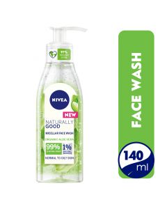 NIVEA Face Wash Micellar, Naturally Good with Organic Aloe Vera, Normal & Oily Skin, 140ml