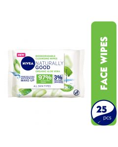 NIVEA Face Wipes Cleansing, Naturally Good with Organic Aloe Vera, All Skin Types, 25 Wipes