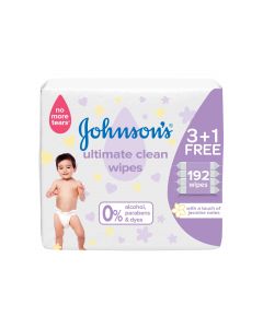 Johnson Baby Wipes Ultimate clean wipes 3+1 free 192 wipes