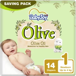 Baby Joy Olive Tape Diaper Size 1 Newborn Saving Pack (Up To 4 Kg, 14 Count)