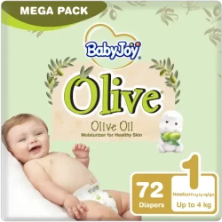 Babyjoy Olive Tape Diaper Size 1 Newborn Mega Pack Up To 4 Kg Count 72