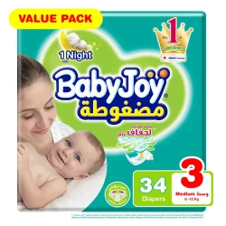 Babyjoy Compressed Diamond Pad Diaper Size 3 6-12Kg 34 Diapers