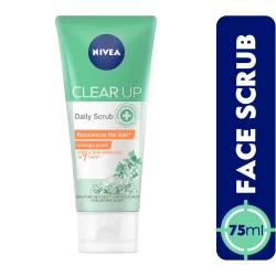 NIVEA Face Scrub Daily, Clear Up Unclogs Pores with Sea Salt, Salicylic & Hyaluronic Acid, 75ml