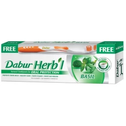 Dabur Herbal Basil Tooth Paste 150  ML + Tooth Brush Free
