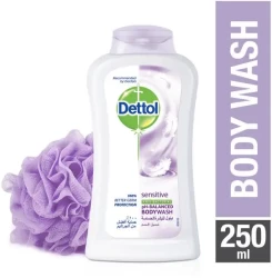 Dettol Sensitive Anti-Bacterial Liquid Body Wash 250 ML With Puff