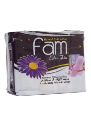 Fam Extra Thin Night White Sanitary Napkins With Wings 7 Pads