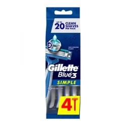 Gillette Blue Simple3 Menâ€™S Disposable Razors 4 Count