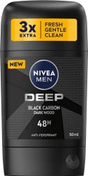 NIVEA MEN DEEP Black Carbon, Antiperspirant for Men, Antibacterial, Stick 50ml