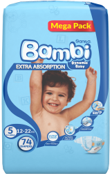 Sanita Bambi Baby Diapers Mega Pack Size 5 X-Large 13-25 Kg 74 Diapers