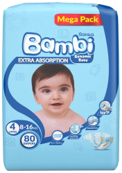 Sanita Bambi Baby Diapers Mega Pack Size 4 Large 8-16 Kg 80 Diapers