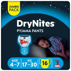 Huggies Drynites Pyjama Pants 4-7 Years Bed Wetting Diaper Boys 17-30 Kg Value Pack 16 Pants