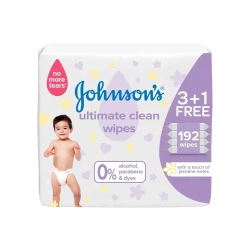 Johnson Baby Wipes Ultimate Clean Wipes 3+1 Free 192 Wipes