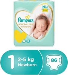 Pampers Premium Care Diapers Size 1 Newborn 2-5 Kg Jumbo Pack 86 Diapers