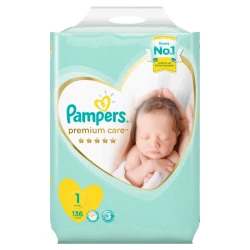 Pampers Premium Care Size 1 Newborn 2-5 Kg Super Saver Pack 136 Diapers