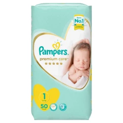 Pampers Premium Care Size 1 Newborn 2-5 Kg Mid Pack 50 Diapers