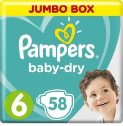Pampers Baby-Dry Diapers Size 6 Extra Large 13+ Kg Jumbo Box 58 Diapers