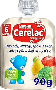 Cerelac Puree Fruits & Vegetables, Broccoli, Parsnip, Apple & Pear, Baby Food, Pouch, 90g