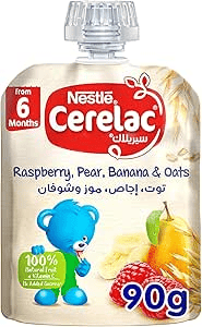 Cerelac Nestle Cerelac Fruits Puree Pouch Raspberry- Pear- Banana & Oats 90g