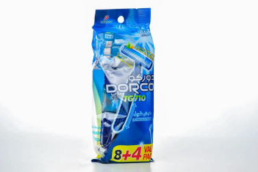 Dorco Disposable Razor,12Pcs in bag(8+4):TNB200 BL-12P-Blue