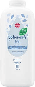 Johnson's Baby-Powder, Cornstarch Formulation, 99% Plant-Based Powder, Talc-free, Absorbs Moisture & Protects Skin, Classic Baby Fragrance, Dermatologist Tested, 400g