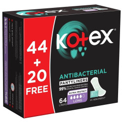 Kotex Anti Bacterial Long Panty Liners White 44 Liners + 20 Free