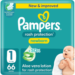 Pampers Rash Protection Taped Diapers, Size 1, 2-5 66Pieces
