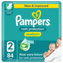 Pampers Rash Protection Taped Diapers, Size 2, 3-8kg, Mega Pack, 84 Count