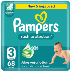 Pampers Rash Protection Taped Diapers, Size 3, 6-10 68Pieces
