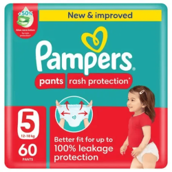 Pampers Rash Protection Pants Diapers, Size 5, 12-18 60Pieces