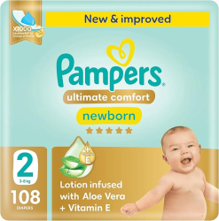 Pampers Ultimate Comfort Taped Diapers, Size 2, 3-8 108Pieces