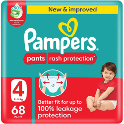 Pampers Rash Protection Pants Diapers, Size 4, 9-14 68Pieces