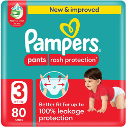 Pampers Rash Protection Pants Diapers, Size 3, 6-11 80Pieces