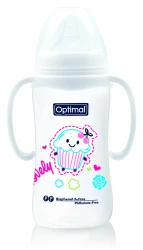 OPTIMAL Wide Neck Feeding Bottle With Handle 300ml  WHITE
