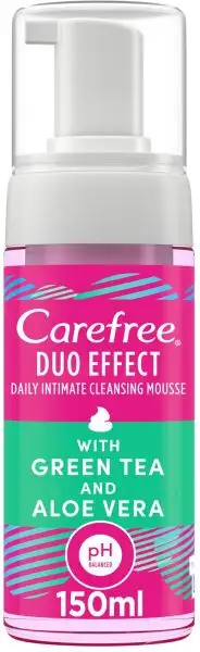 Carefree Duo Effect Daily Intimate Cleansing Mousse With Green Tea and Aloe Vera 150 ML