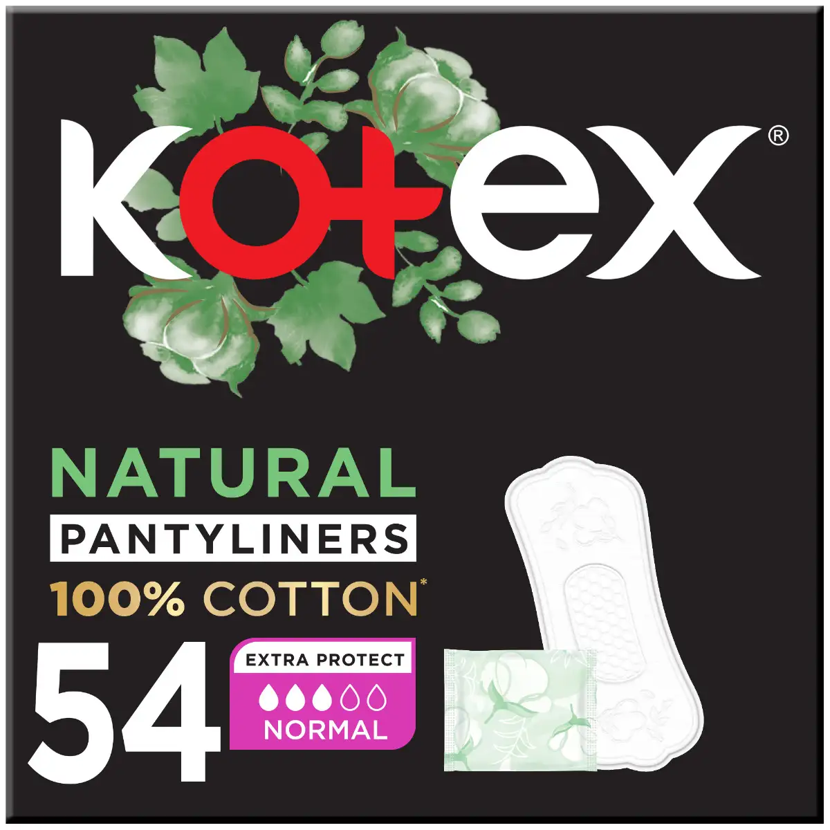 Kotex Natural Panty Liners 100% Cotton Normal Size 54 Daily Panty Liners