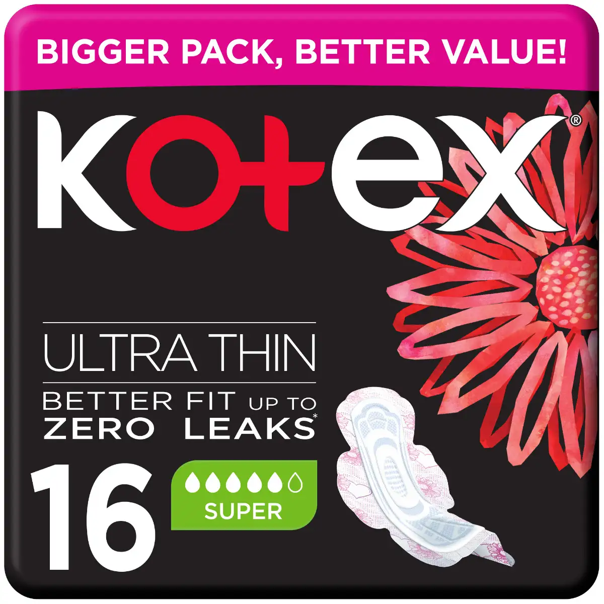 Kotex Ultra Thin Pads Super Size Sanitary Pads With Wings 16 Sanitary Pads