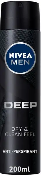 NIVEA MEN DEEP Black Carbon, Antiperspirant for Men, Antibacterial, Spray 200ml