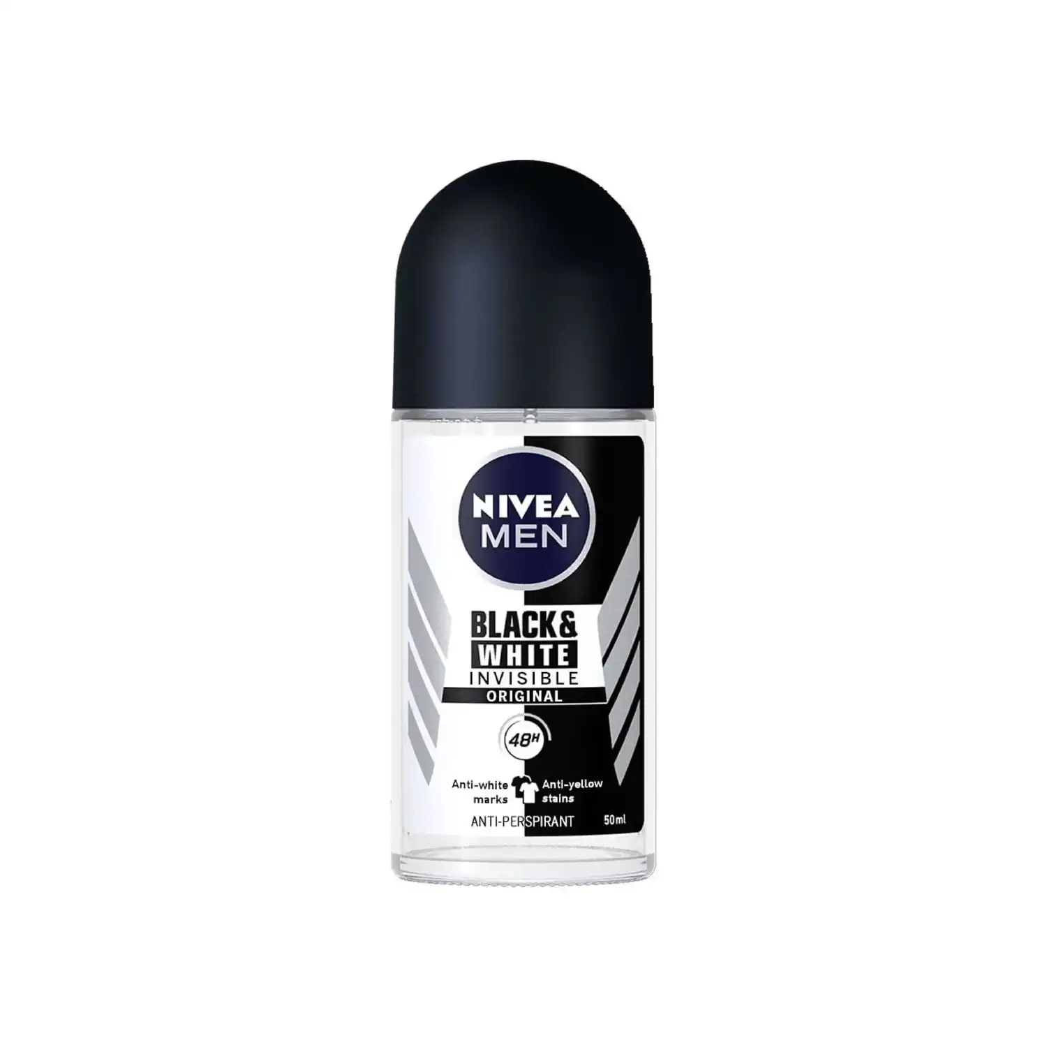 NIVEA MEN Black & White Invisible Antiperspirant Roll-On Deodorant, Original, 72H Active Protection, 5IN1, Anti-Odour, Sweat, Stains, Residues & Irritation, 50ml