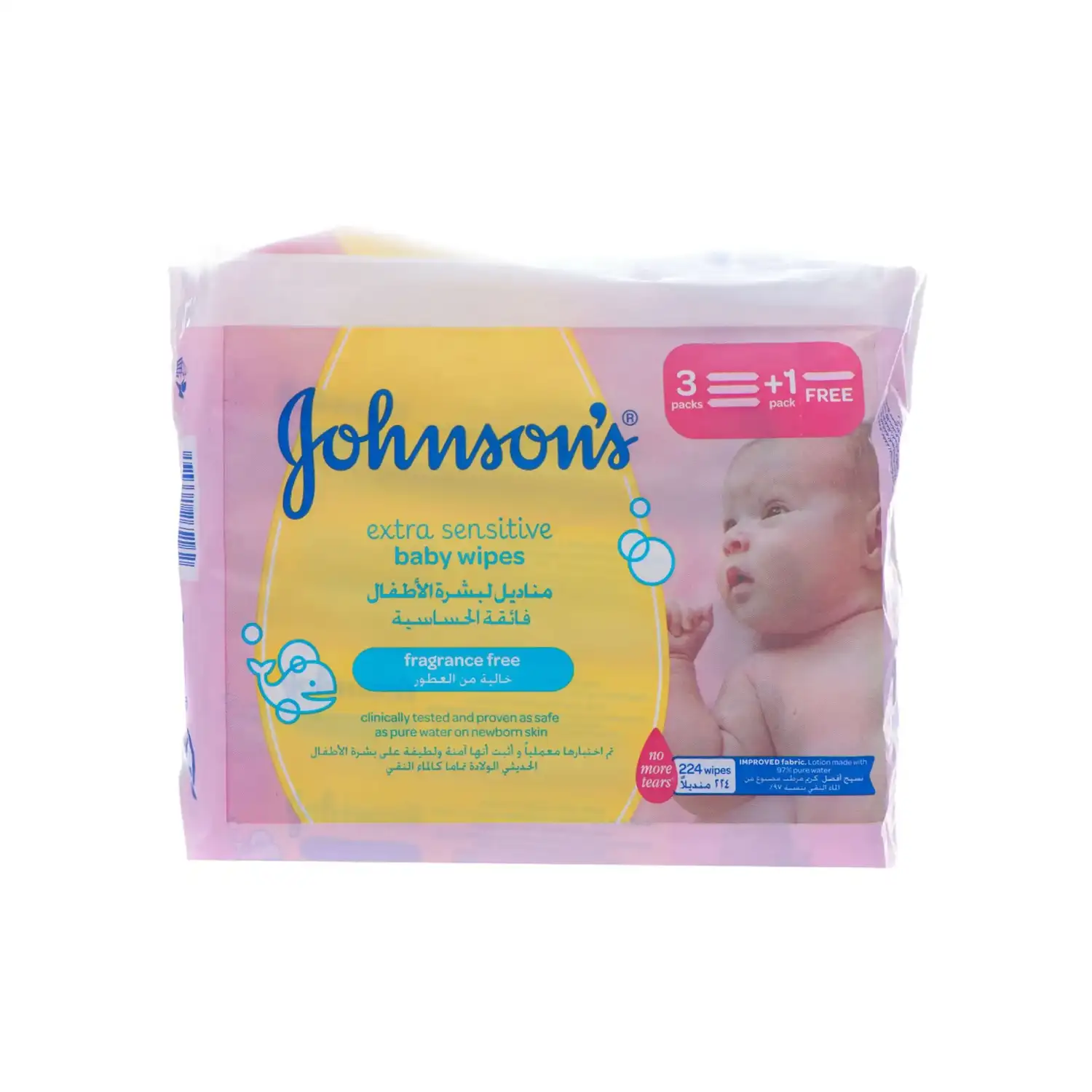 Johnson Baby Wipes Extra Sensi Frag Free 3+1 Free 224 Wipes