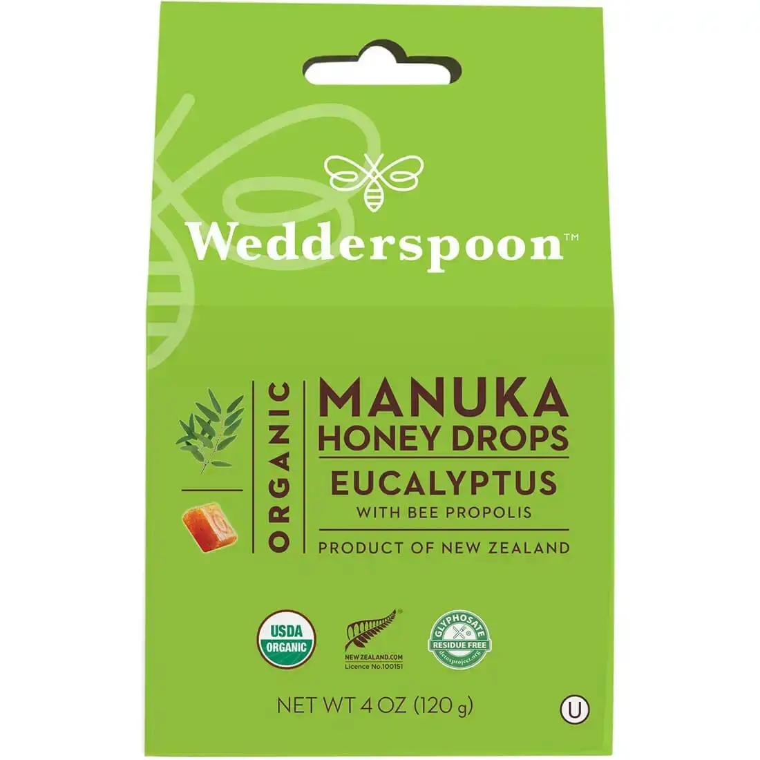 Wedderspoon Manuka Honey Drops Eucalyptus 120Gm 2461