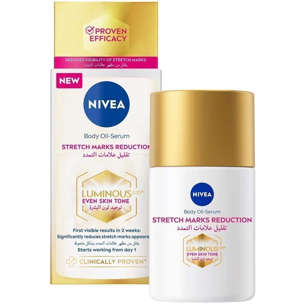 NIVEA LUMINOUS630 Stretch Marks Reduction Body Oil-Serum, Even Skin Tone, Reduces Visibility of Stretch Marks, Visible Results in 2 Weeks, 48H Moisture, Clinically Proven, for All Skin Types,