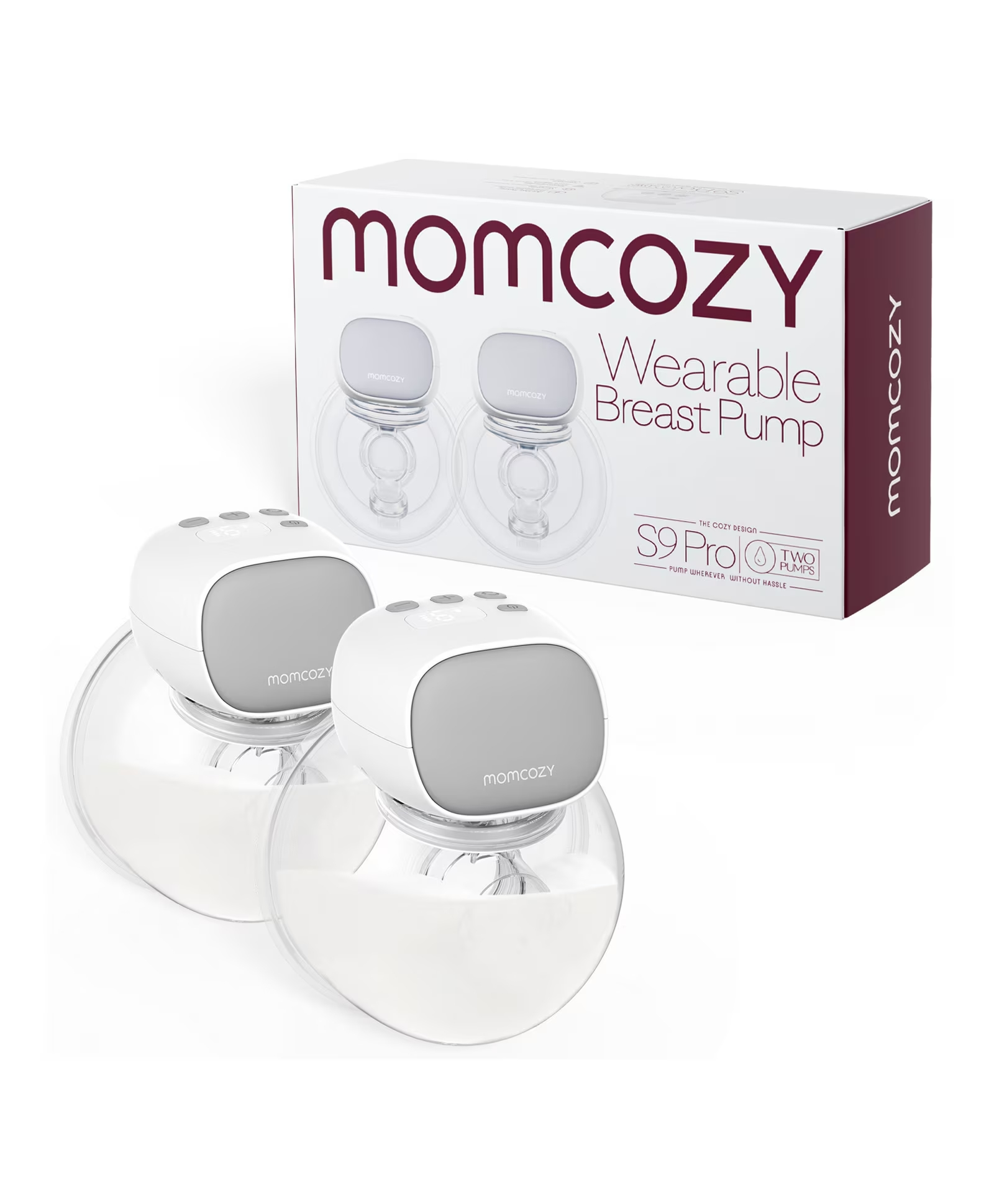 Momcozy S9 Pro Wearable Breast Pump, Hands-Free Breast Pump of Longest Battery Life & LED Display, Portable Electric Breast Pump, 2 Pack - Grey