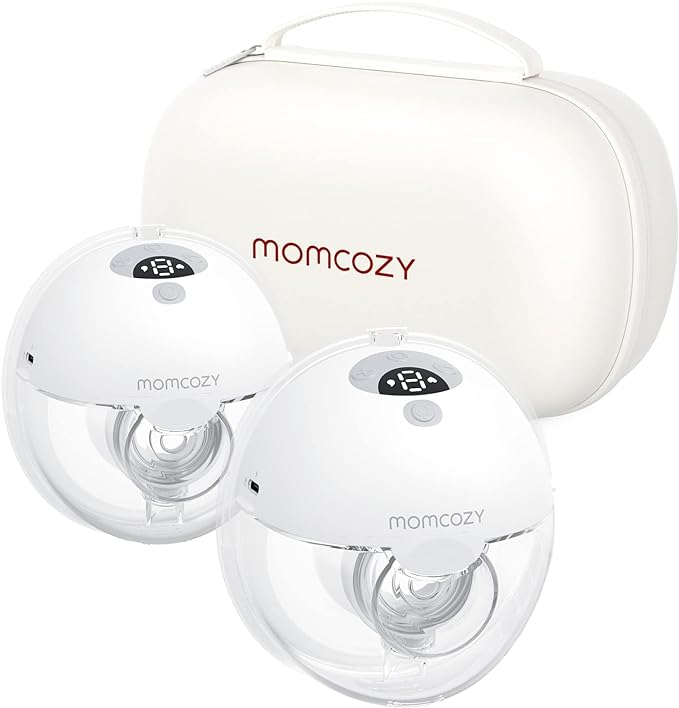 Momcozy M5 Hands Free Breast Pump, Double Wearable Breast Pump of Baby Mouth Double-Sealed Flange, Electric Breast Pump Portable, 2 Pack - Grey