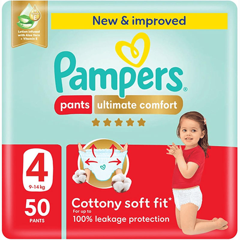 Pampers Ultimate Comfort Pants Diapers, Size 4, 9-14 50Pieces